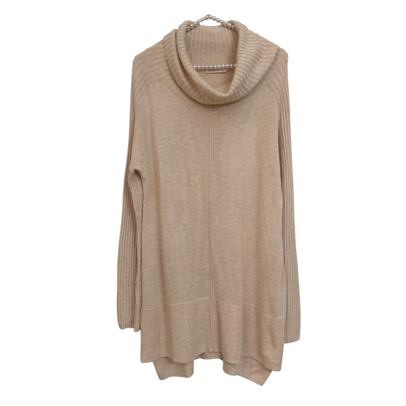 Soft Surroundings Sweaters - Soft Surroundings Cowl Neck Tunic Sweater Beige Oatmeal Cashmere Wool Blend S